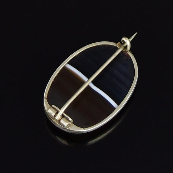 Antique Victorian Silver Scottish Banded Agate Brooch