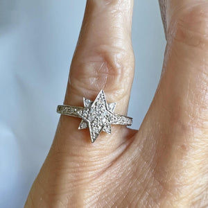 Vintage 14K White Gold Diamond Cluster Star Ring - Boylerpf