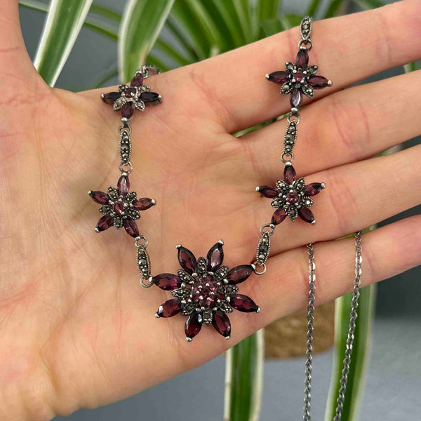 Vintage Silver Amethyst Marcasite Star Necklace - Boylerpf