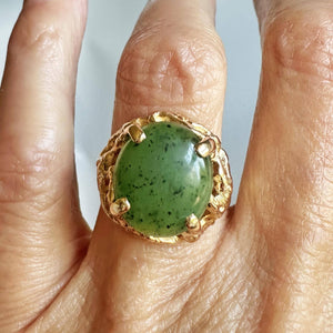 Vintage Heavy 18K Gold Brutalist Jade Ring - Boylerpf