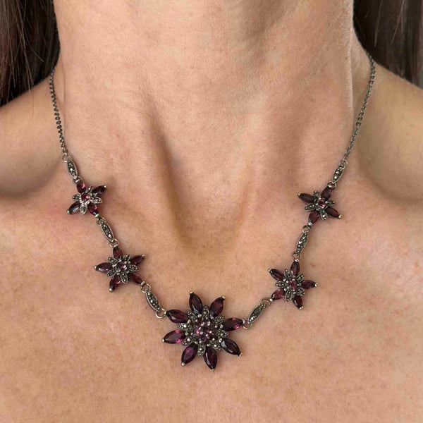 Vintage Silver Amethyst Marcasite Star Necklace - Boylerpf