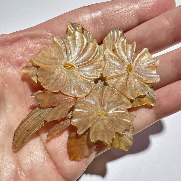 Art Nouveau French Horn Carved Floral Brooch - Boylerpf