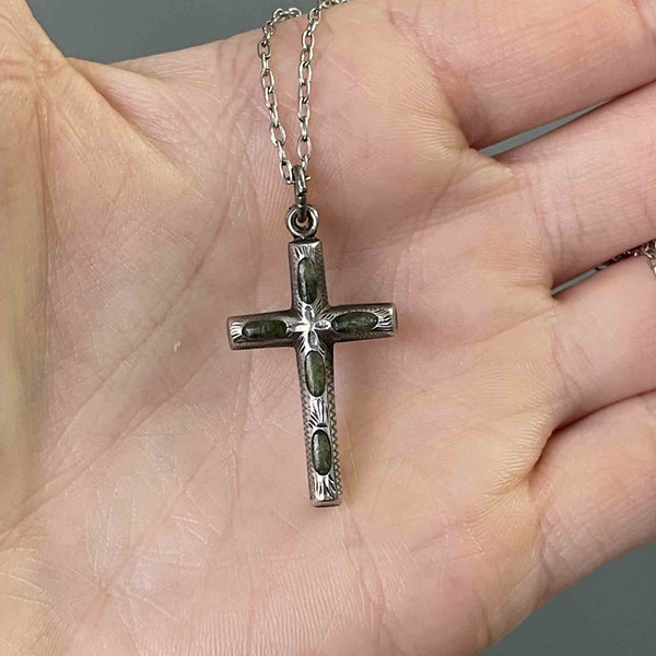 Silver Irish Connemara Marble Cross Pendant Necklace - Boylerpf
