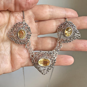 Antique Silver Filigree 10 CTW Citrine Necklace - Boylerpf