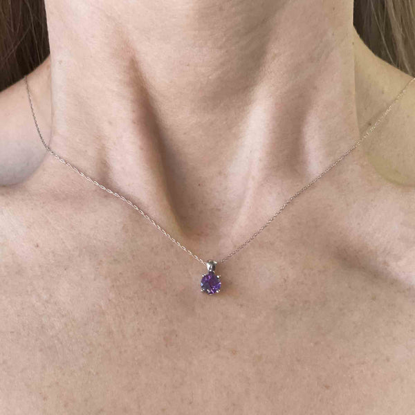 Vintage 10K White Gold Checkerboard Amethyst Pendant Necklace - Boylerpf