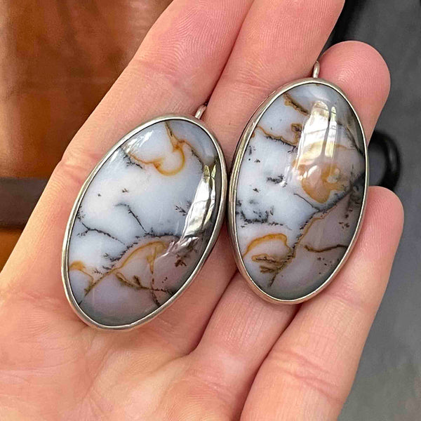 Large Sterling Silver Scottish Dendritic Moss Agate Earrings - Boylerpf