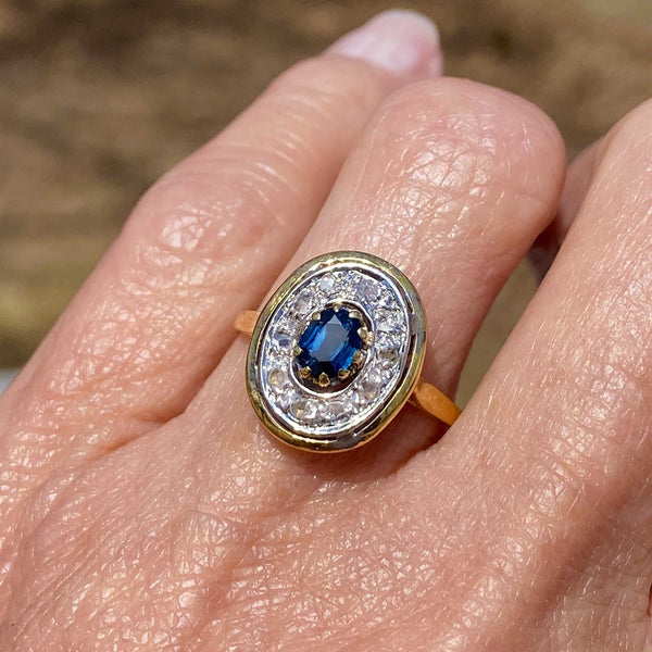 Vintage 18K Gold Rose Cut Diamond Sapphire Ring - Boylerpf