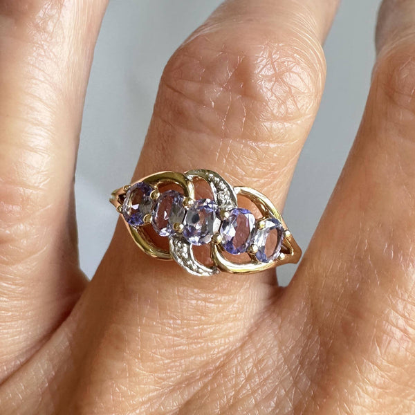 Vintage 14K Gold Diamond Five Stone Tanzanite Ring - Boylerpf