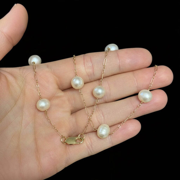 Vintage 14K Gold Baroque Pearl Tin Cup Necklace