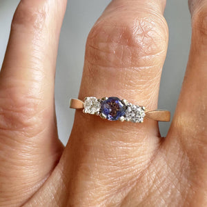 Vintage 14K Gold Three Stone Diamond Tanzanite Ring - Boylerpf