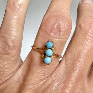 Antique 14K Gold Three Stone Turquoise Cabochon Ring - Boylerpf