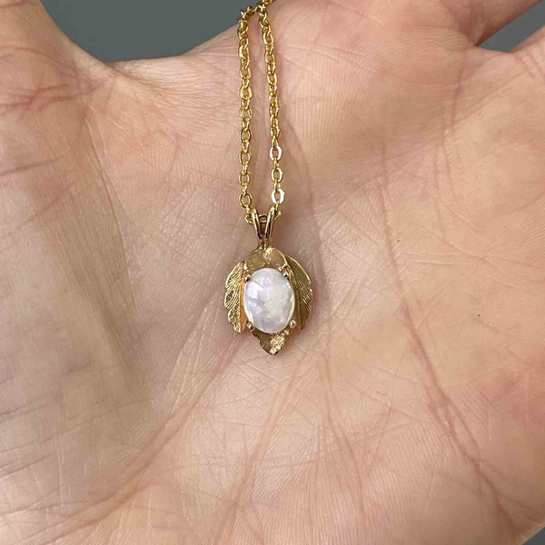Vintage 14K Gold Leaf Opal Pendant Necklace - Boylerpf