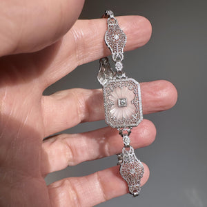 Art Deco Platinum Filigree Diamond Rock Crystal Bracelet - Boylerpf