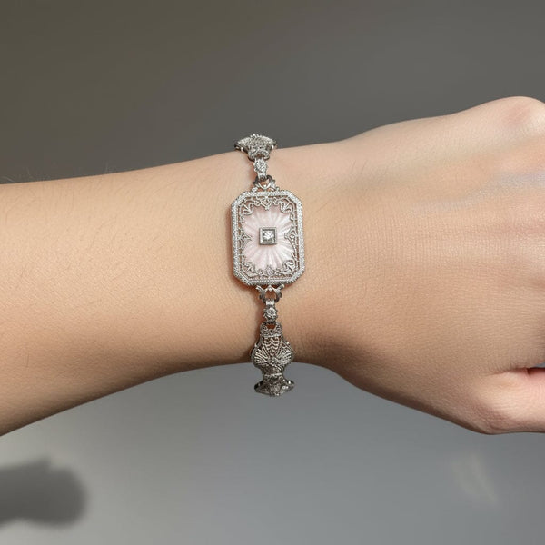 Art Deco Platinum Filigree Diamond Rock Crystal Bracelet - Boylerpf