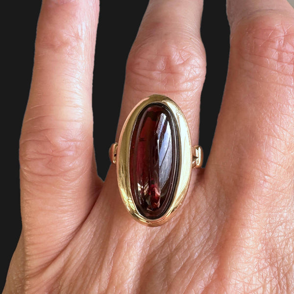 Vintage 14K Gold Garnet Cabochon Cocktail Ring - Boylerpf