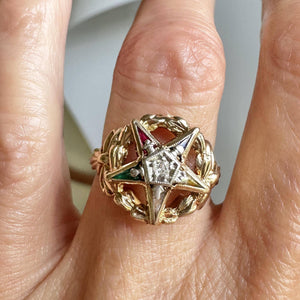 Vintage Diamond Gemstone OES Eastern Star Masonic Ring - Boylerpf