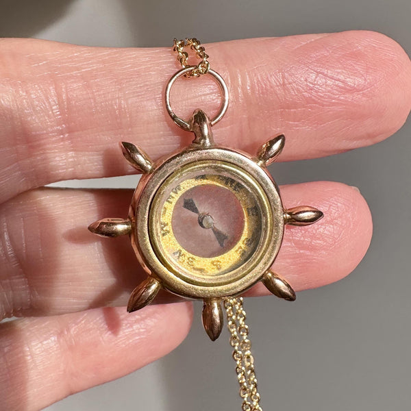 Antique Victorian Rose Gold Ships Wheel Compass Pendant