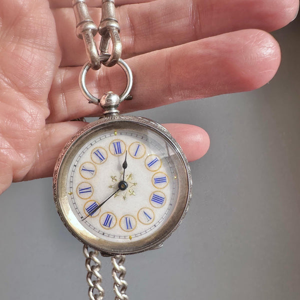 Antique Victorian Silver Hunter Case Pocket Watch, Enamel Dial - Boylerpf