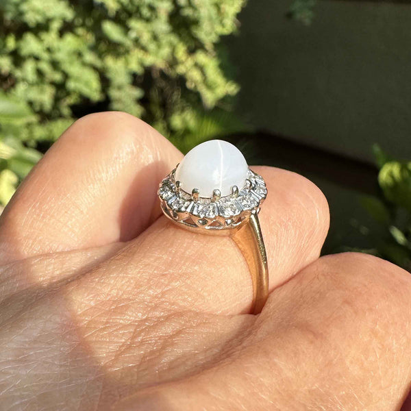 Art Deco Diamond Halo Natural Star Sapphire Ring - Boylerpf