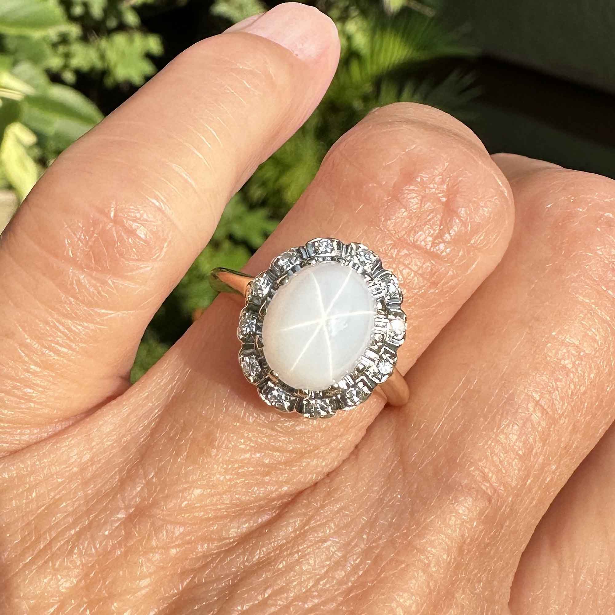 Art Deco Diamond Halo Natural Star Sapphire Ring Boylerpf