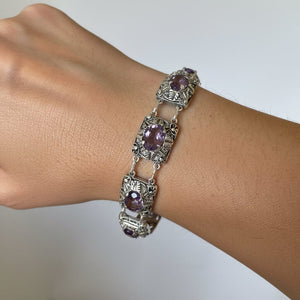 Antique Arts & Crafts Purple Sapphire Silver Bracelet - Boylerpf