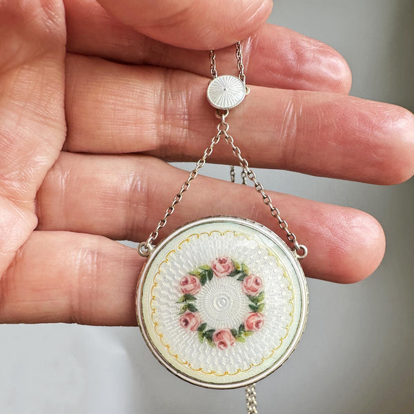 Exceptional Guilloche Enamel Edwardian Locket Necklace - Boylerpf