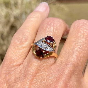 Vintage 14K Gold Garnet Diamond Toi et Moi Ring - Boylerpf