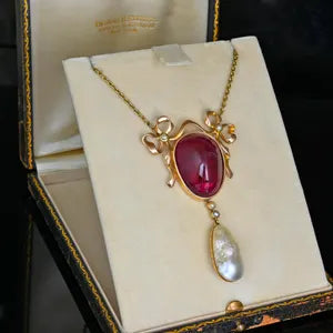 Theodore B. Starr Art Nouveau Rubellite Pearl Necklace