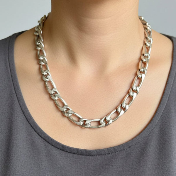 Heavy Sterling Silver Figaro Chain Necklace, 23” 184g Unisex