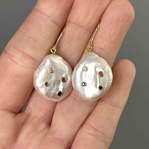 Vintage 9K Gold Gemstone Baroque Pearl Earrings - Boylerpf