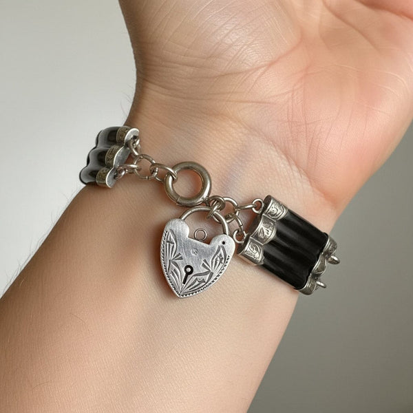 Victorian Scottish Agate Bracelet with Heart Padlock - Boylerpf