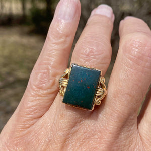 Vintage 14K Gold Bloodstone Signet Style Ring - Boylerpf