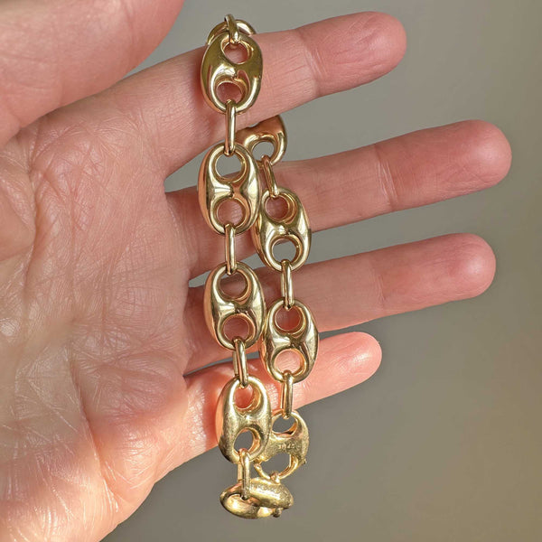 Nuragold 14k Yellow Gold Solid 7.5mm Anchor Mariner Link Chain Bracelet,  Mens Jewelry 7