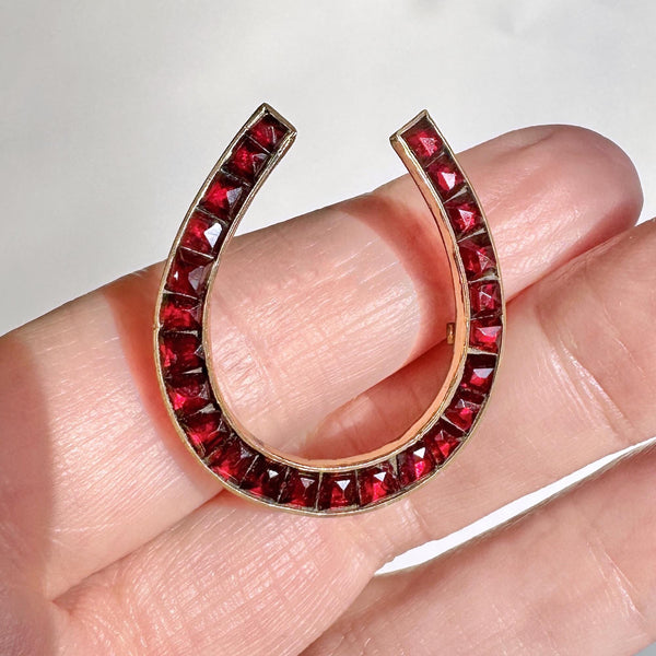 Antique Victorian Garnet Horseshoe Brooch - Boylerpf