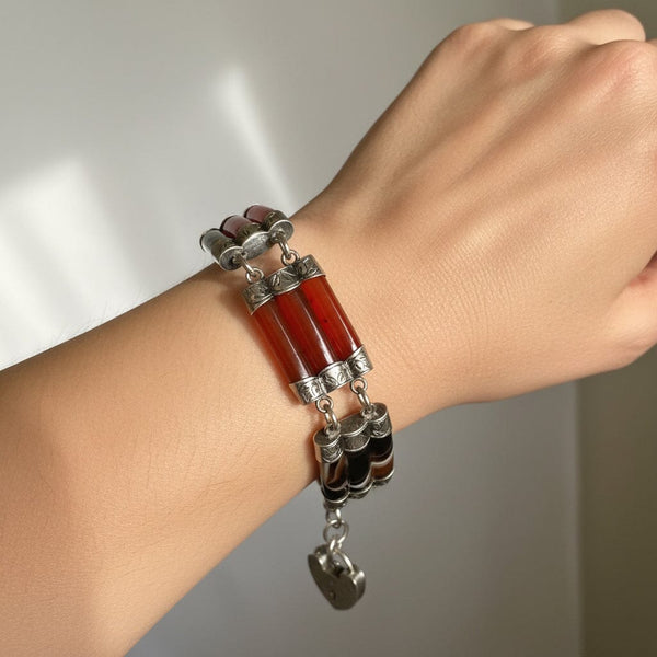 Victorian Scottish Agate Bracelet with Heart Padlock - Boylerpf