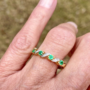 Vintage Half Eternity Diamond Emerald Ring Band - Boylerpf