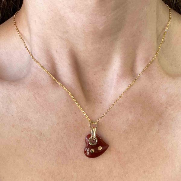 Vintage 14K Gold Red Jade Witches Heart Necklace - Boylerpf