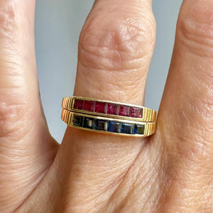 Vintage 14K Gold Ribbed Band Half Eternity Ruby Ring - Boylerpf