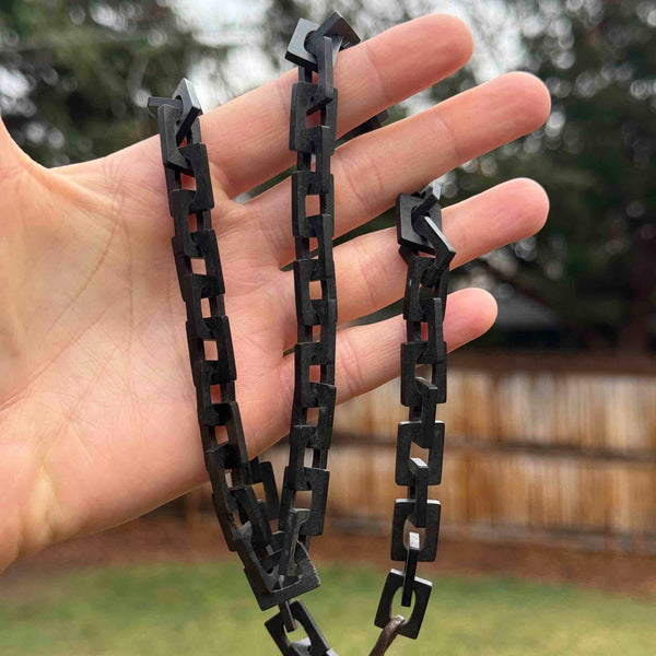 Victorian Long Chain Link Black Vulcanite Necklace - Boylerpf