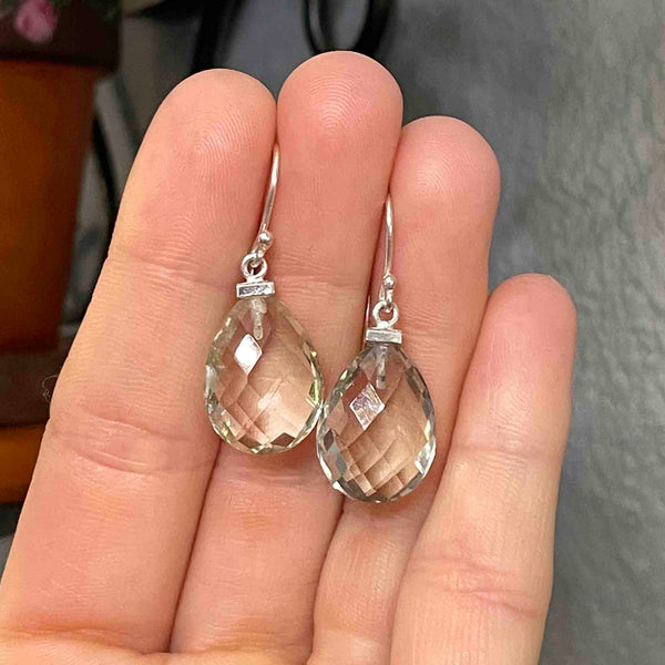 Silver Faceted Green Amethyst Prasiolite Drop Earrings - Boylerpf