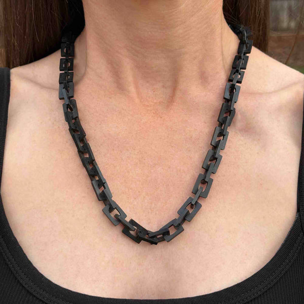 Victorian Long Chain Link Black Vulcanite Necklace - Boylerpf