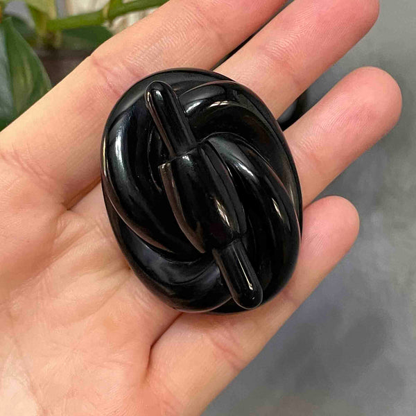 Antique Victorian Carved Whitby Jet Lovers Knot Brooch - Boylerpf