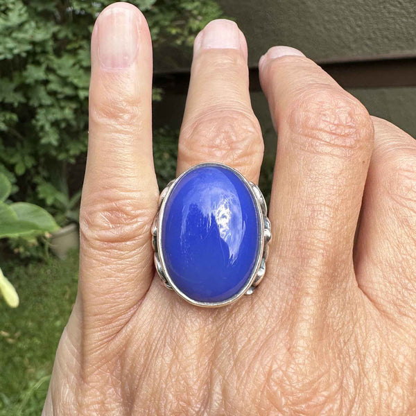 Vintage Arts & Crafts Style Blue Chalcedony Ring - Boylerpf