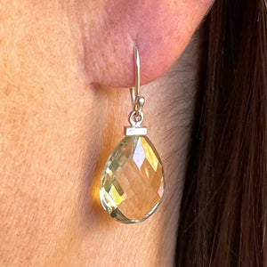 Silver Faceted Green Amethyst Prasiolite Drop Earrings - Boylerpf