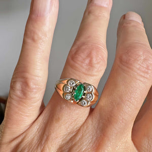 Vintage Marquise Emerald Diamond Ring in 14K Gold - Boylerpf