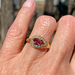 Fine 18K Gold Button Style Diamond Ruby Ring - Boylerpf