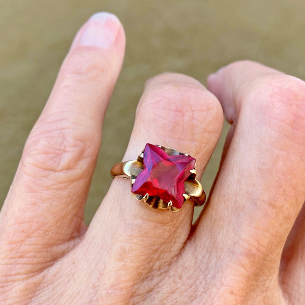 Vintage 10K Gold Buttercup Fancy Cut Ruby Ring - Boylerpf