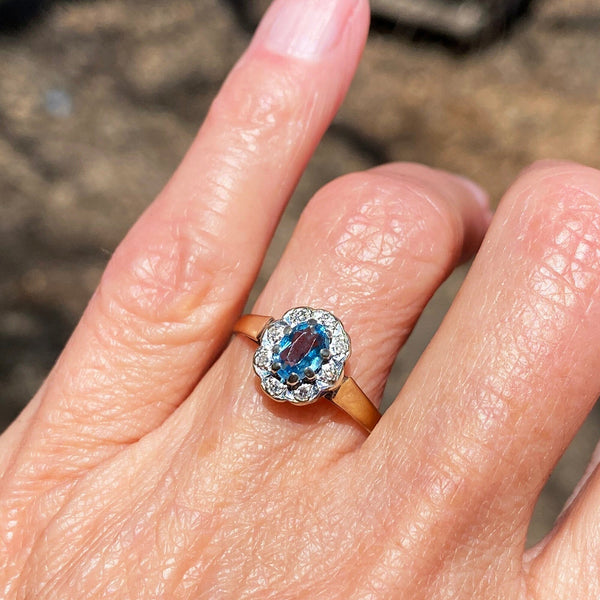 Royal Halo Style London Blue Topaz Engagement Ring, 3 Carats Oval Cut Blue  Topaz Promise Engagement Ring, White Gold Plated Sterling Silver - Etsy