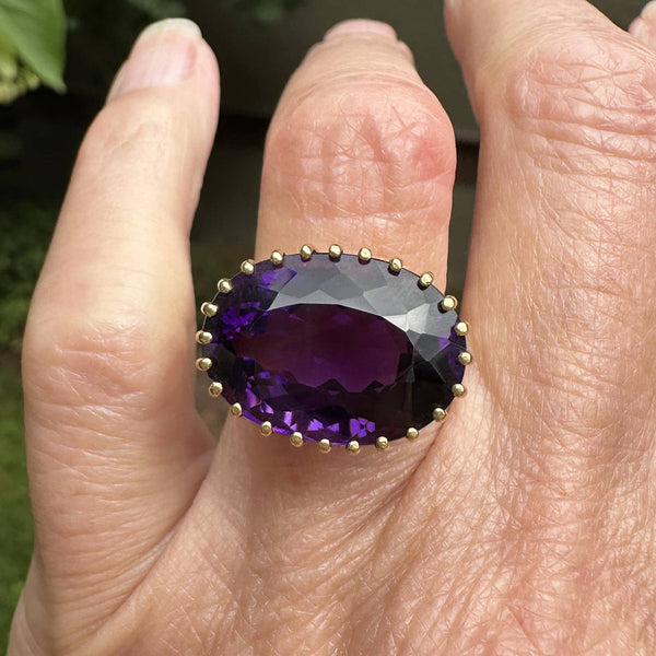 Vintage 18K Gold East West 12.5 CTW Amethyst Ring - Boylerpf