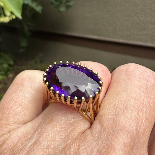 Vintage 18K Gold East West 12.5 CTW Amethyst Ring - Boylerpf